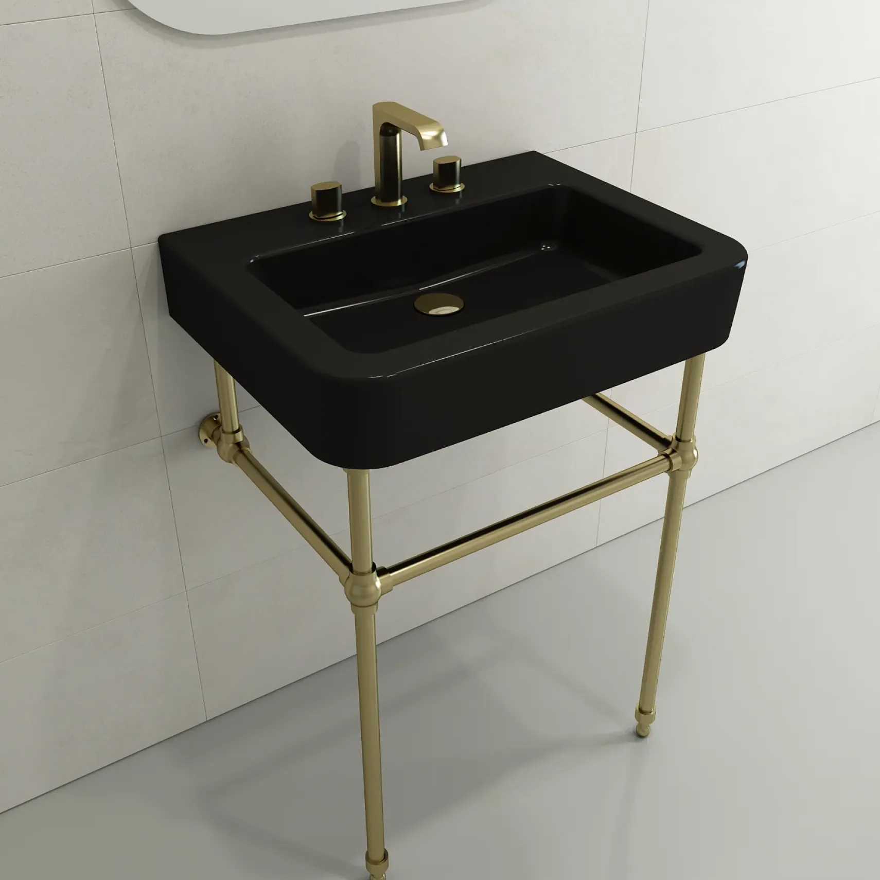 BOCCHI Parma 26" Rectangle Wallmount Fireclay Bathroom Sink, Matte Black, 3 Faucet Hole, 1123-004-0127