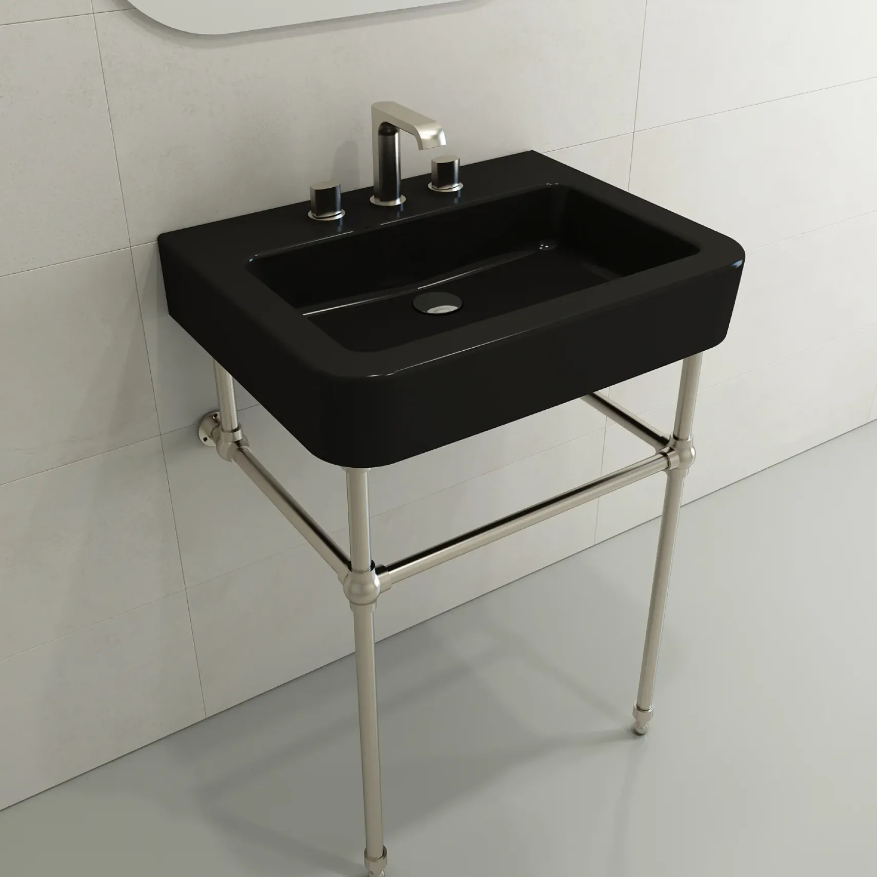 BOCCHI Parma 26" Rectangle Wallmount Fireclay Bathroom Sink, Matte Black, 3 Faucet Hole, 1123-004-0127