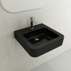 BOCCHI Parma 20" Rectangle Wallmount Fireclay Bathroom Sink, Black, Single Faucet Hole, 1122-005-0126