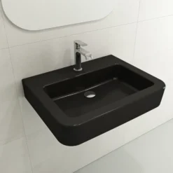 BOCCHI Parma 26" Rectangle Wallmount Fireclay Bathroom Sink, Matte Black, Single Faucet Hole, 1123-004-0126