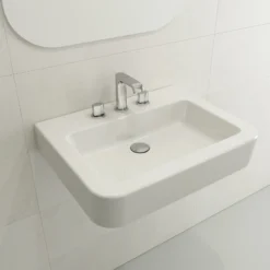 BOCCHI Parma 26" Rectangle Wallmount Fireclay Bathroom Sink, White, 3 Faucet Hole, 1123-001-0127