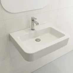 BOCCHI Parma 26" Rectangle Wallmount Fireclay Bathroom Sink, White, Single Faucet Hole, 1123-001-0126