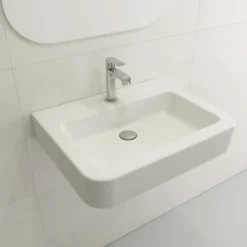 BOCCHI Parma 26" Rectangle Wallmount Fireclay Bathroom Sink, White, Single Faucet Hole, 1123-001-0126