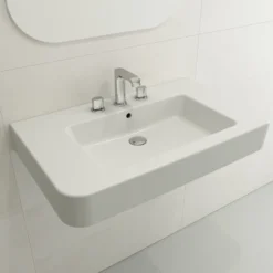 BOCCHI Parma 34" Rectangle Wallmount Fireclay Bathroom Sink, Matte White, 3 Faucet Hole, 1124-002-0127