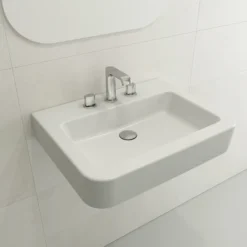 BOCCHI Parma 26" Rectangle Wallmount Fireclay Bathroom Sink, Matte White, 3 Faucet Hole, 1123-002-0127