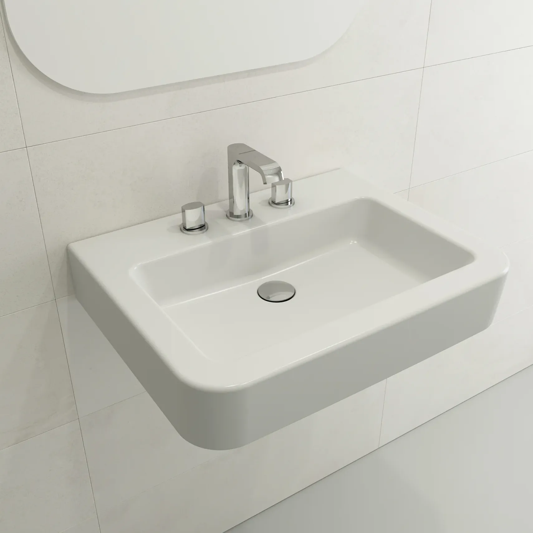 BOCCHI Parma 26" Rectangle Wallmount Fireclay Bathroom Sink, Matte White, 3 Faucet Hole, 1123-002-0127