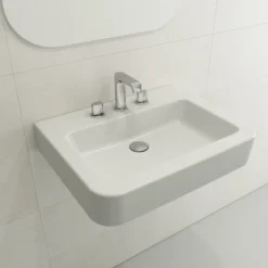 BOCCHI Parma 26" Rectangle Wallmount Fireclay Bathroom Sink, Matte White, 3 Faucet Hole, 1123-002-0127