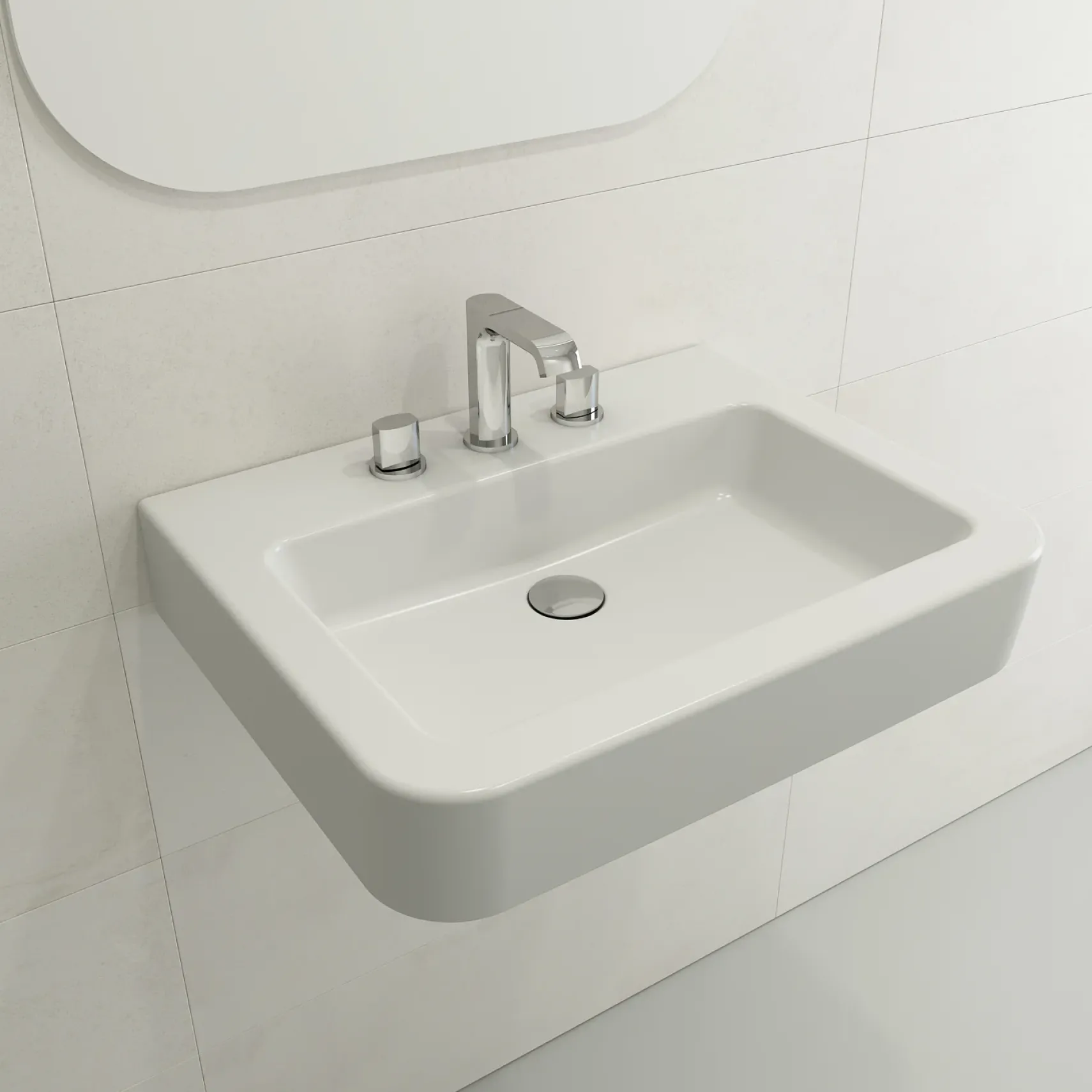 BOCCHI Parma 26" Rectangle Wallmount Fireclay Bathroom Sink, Matte White, 3 Faucet Hole, 1123-002-0127