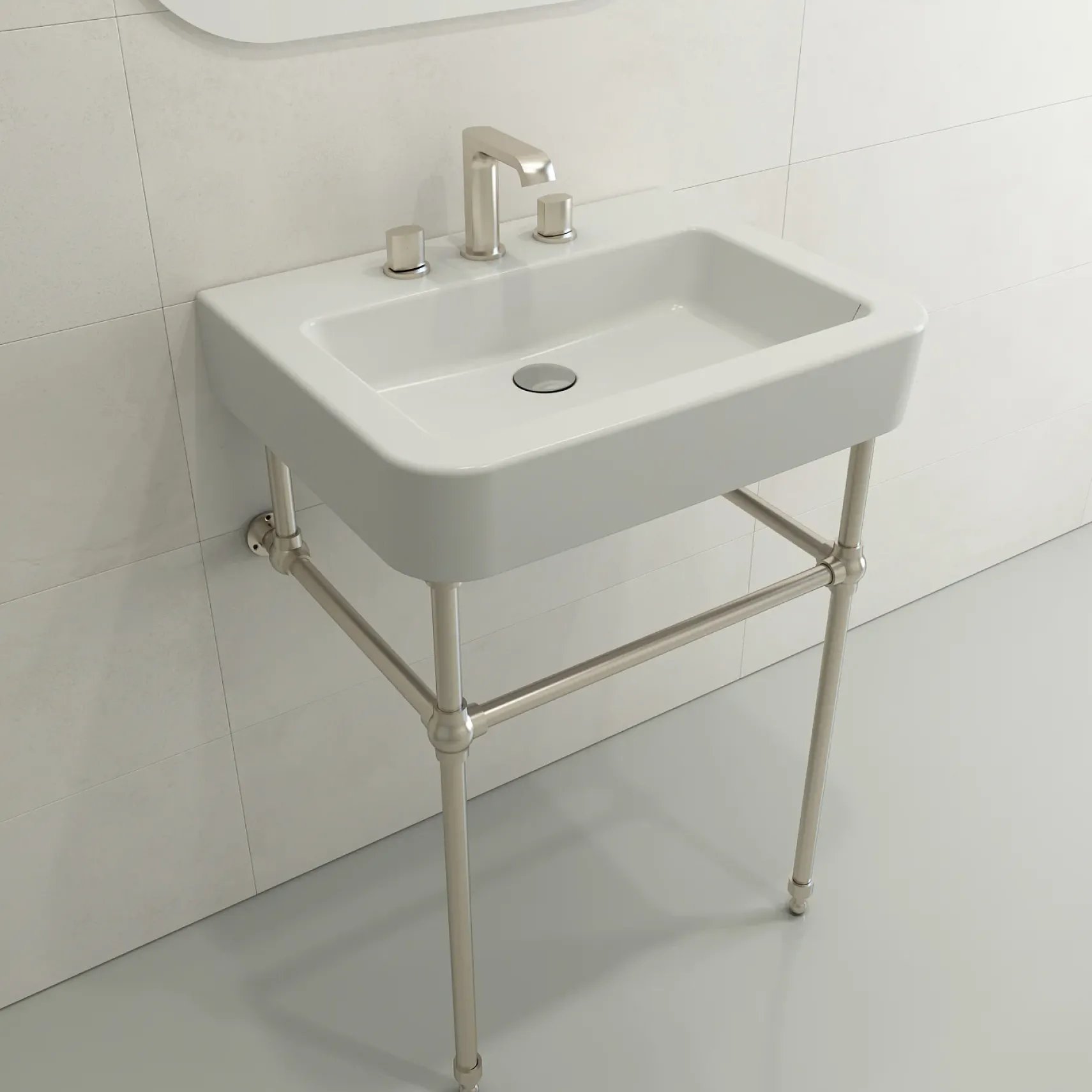 BOCCHI Parma 26" Rectangle Wallmount Fireclay Bathroom Sink, Matte White, 3 Faucet Hole, 1123-002-0127