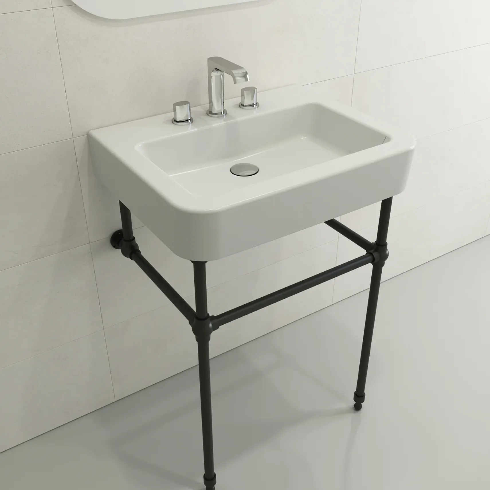 BOCCHI Parma 26" Rectangle Wallmount Fireclay Bathroom Sink, Matte White, 3 Faucet Hole, 1123-002-0127