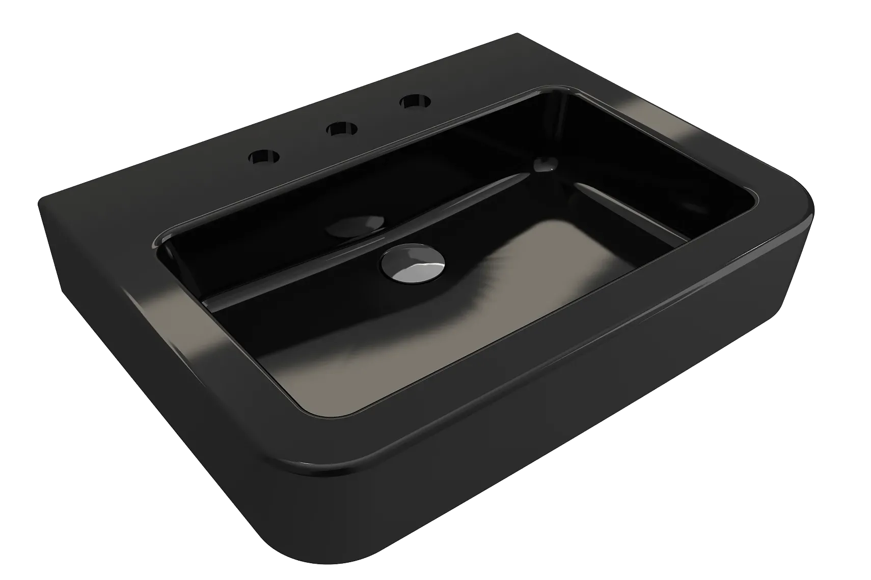 BOCCHI Parma 26" Rectangle Wallmount Fireclay Bathroom Sink, Black, 3 Faucet Hole, 1123-005-0127