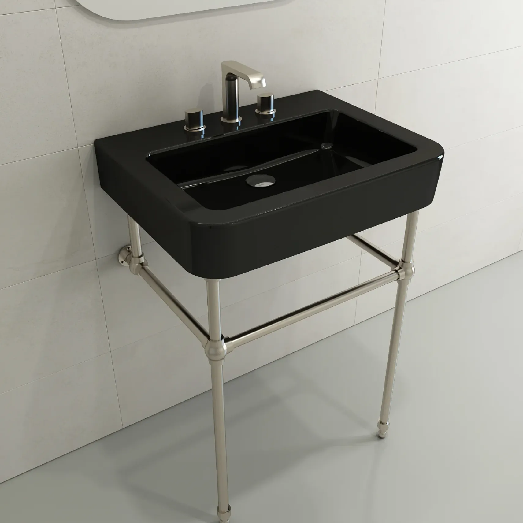 BOCCHI Parma 26" Rectangle Wallmount Fireclay Bathroom Sink, Black, 3 Faucet Hole, 1123-005-0127