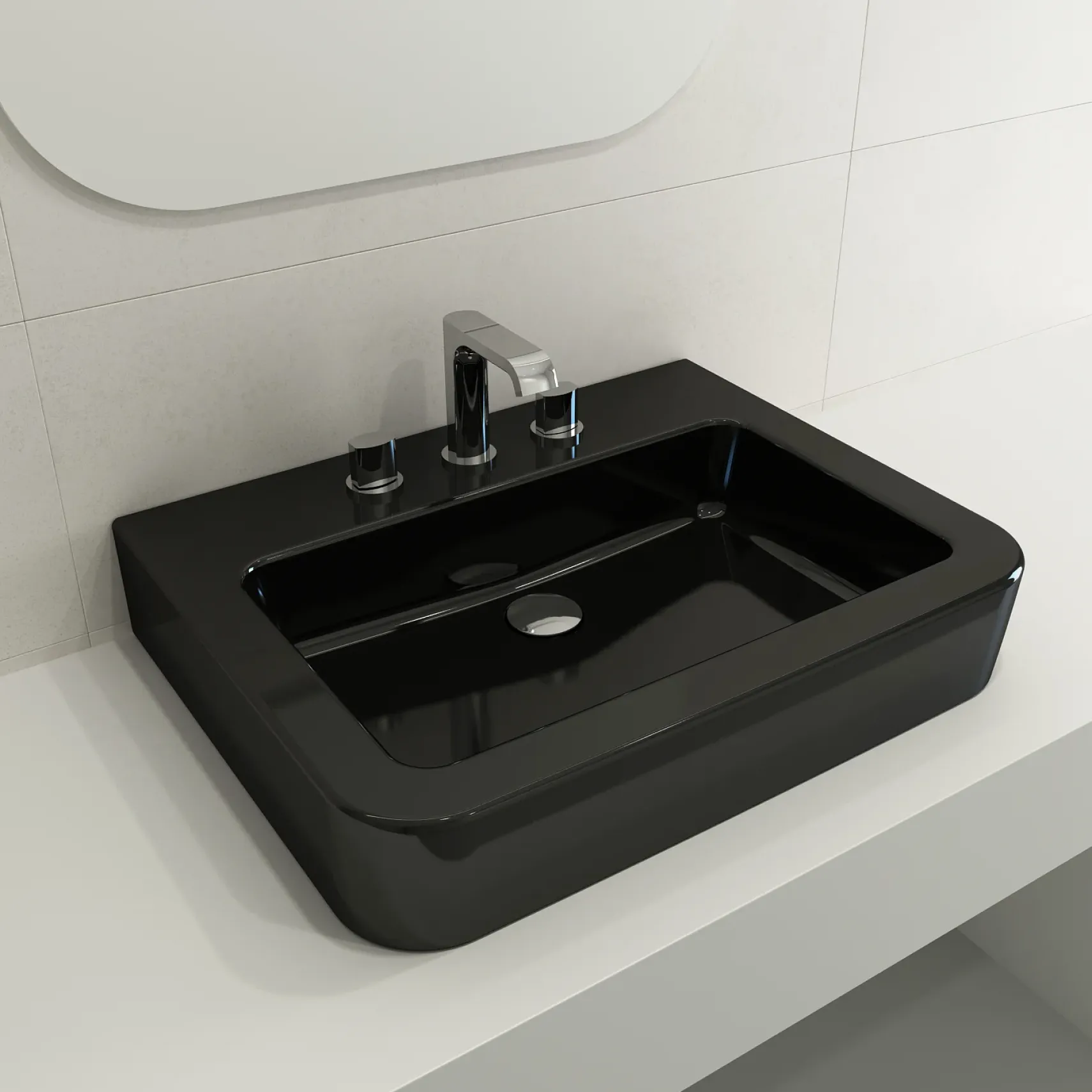 BOCCHI Parma 26" Rectangle Wallmount Fireclay Bathroom Sink, Black, 3 Faucet Hole, 1123-005-0127