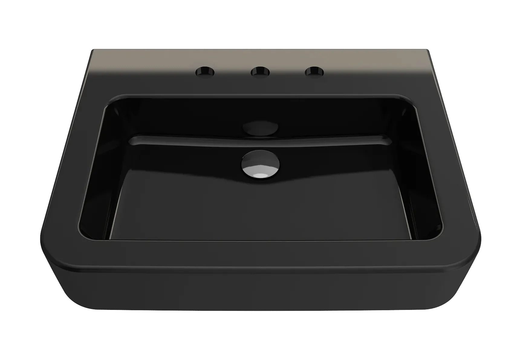BOCCHI Parma 26" Rectangle Wallmount Fireclay Bathroom Sink, Black, 3 Faucet Hole, 1123-005-0127