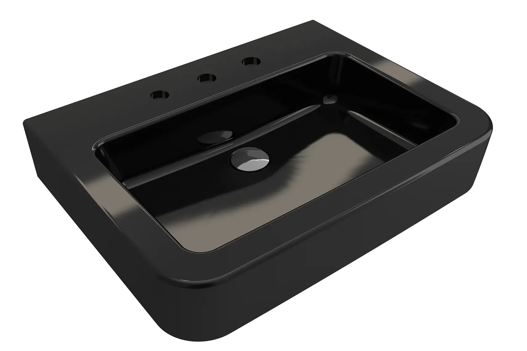 BOCCHI Parma 26" Rectangle Wallmount Fireclay Bathroom Sink, Black, 3 Faucet Hole, 1123-005-0127