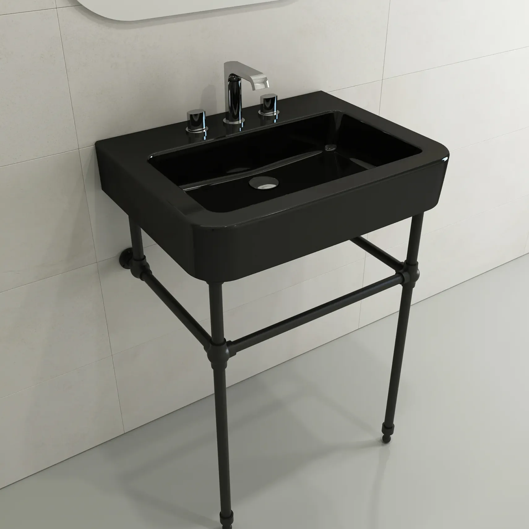 BOCCHI Parma 26" Rectangle Wallmount Fireclay Bathroom Sink, Black, 3 Faucet Hole, 1123-005-0127