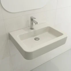 BOCCHI Parma 26" Rectangle Wallmount Fireclay Bathroom Sink, Biscuit, Single Faucet Hole, 1123-014-0126