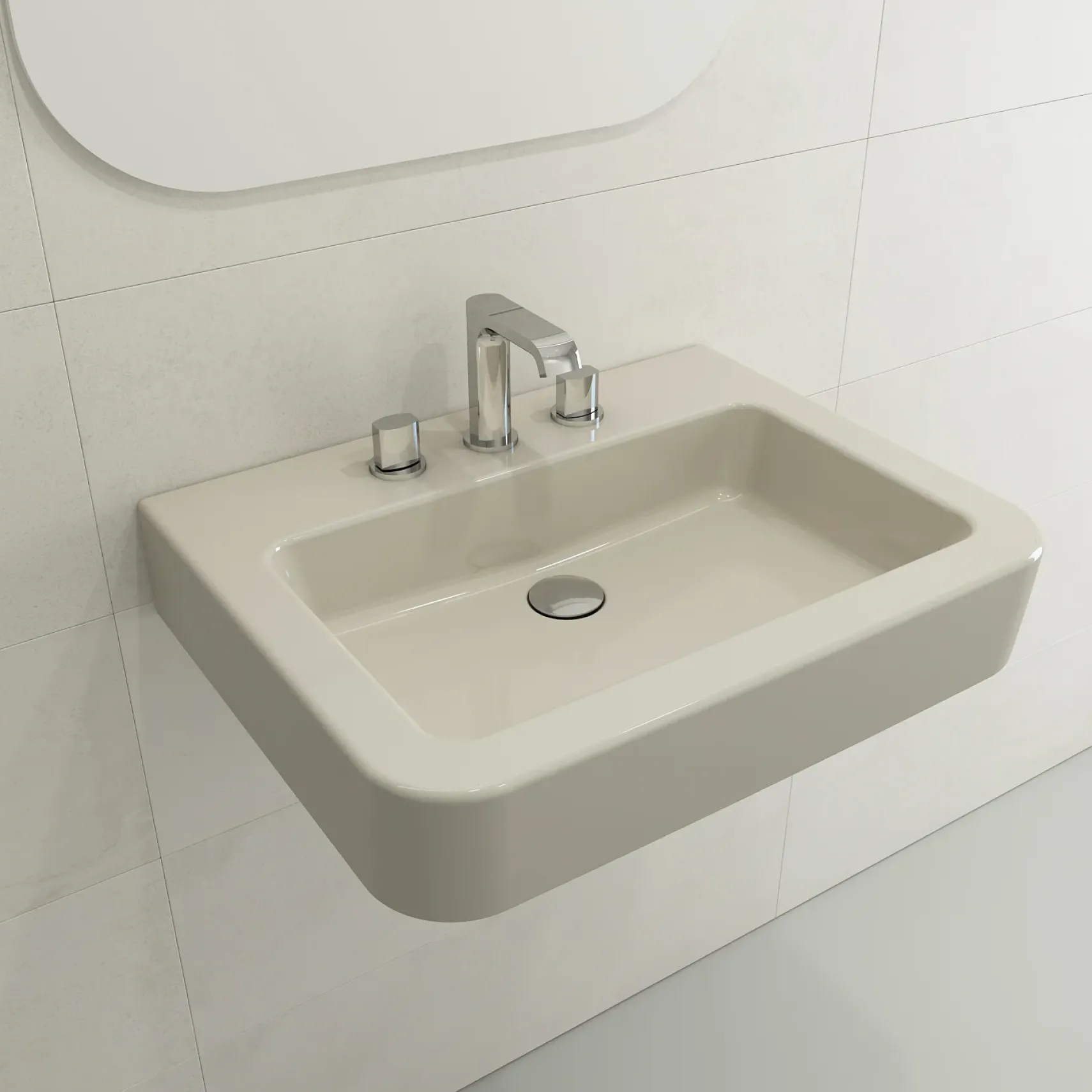 BOCCHI Parma 26" Rectangle Wallmount Fireclay Bathroom Sink, Biscuit, 3 Faucet Hole, 1123-014-0127