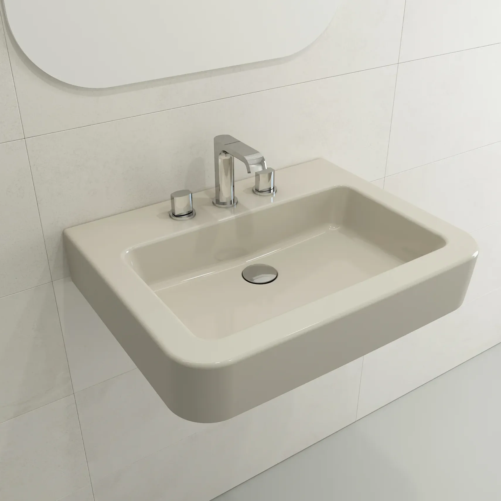 BOCCHI Parma 26" Rectangle Wallmount Fireclay Bathroom Sink, Biscuit, 3 Faucet Hole, 1123-014-0127