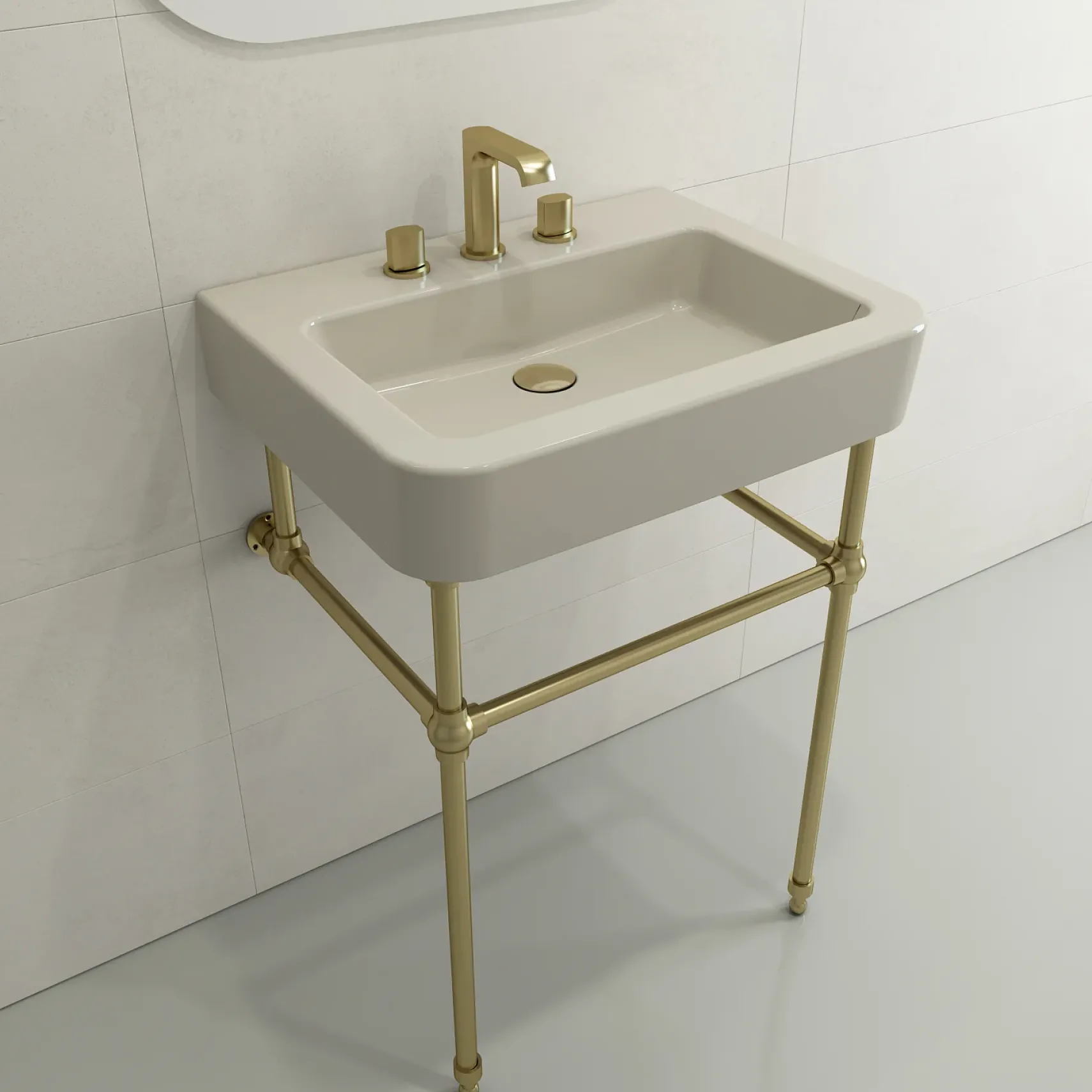 BOCCHI Parma 26" Rectangle Wallmount Fireclay Bathroom Sink, Biscuit, 3 Faucet Hole, 1123-014-0127