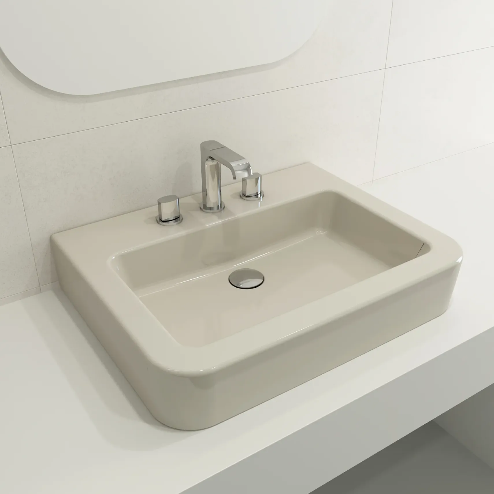 BOCCHI Parma 26" Rectangle Wallmount Fireclay Bathroom Sink, Biscuit, 3 Faucet Hole, 1123-014-0127