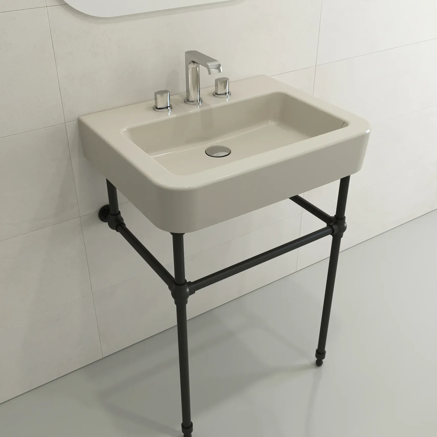 BOCCHI Parma 26" Rectangle Wallmount Fireclay Bathroom Sink, Biscuit, 3 Faucet Hole, 1123-014-0127