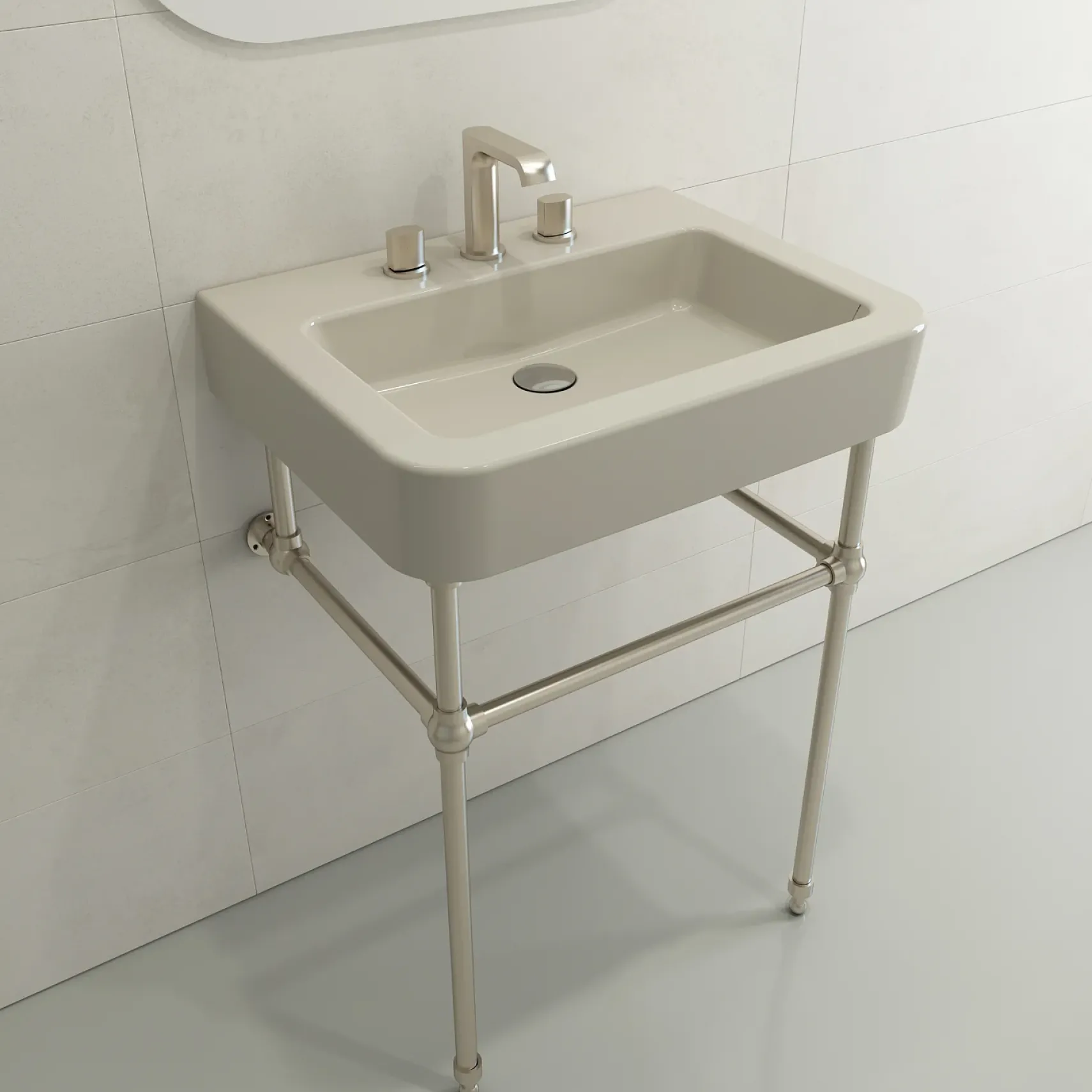 BOCCHI Parma 26" Rectangle Wallmount Fireclay Bathroom Sink, Biscuit, 3 Faucet Hole, 1123-014-0127