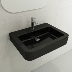 BOCCHI Parma 26" Rectangle Wallmount Fireclay Bathroom Sink, Black, Single Faucet Hole, 1123-005-0126