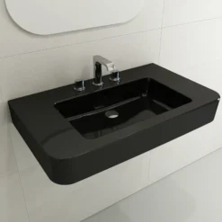 BOCCHI Parma 34" Rectangle Wallmount Fireclay Bathroom Sink, Black, 3 Faucet Hole, 1124-005-0127