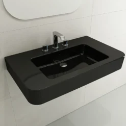 BOCCHI Parma 34" Rectangle Wallmount Fireclay Bathroom Sink, Black, 3 Faucet Hole, 1124-005-0127