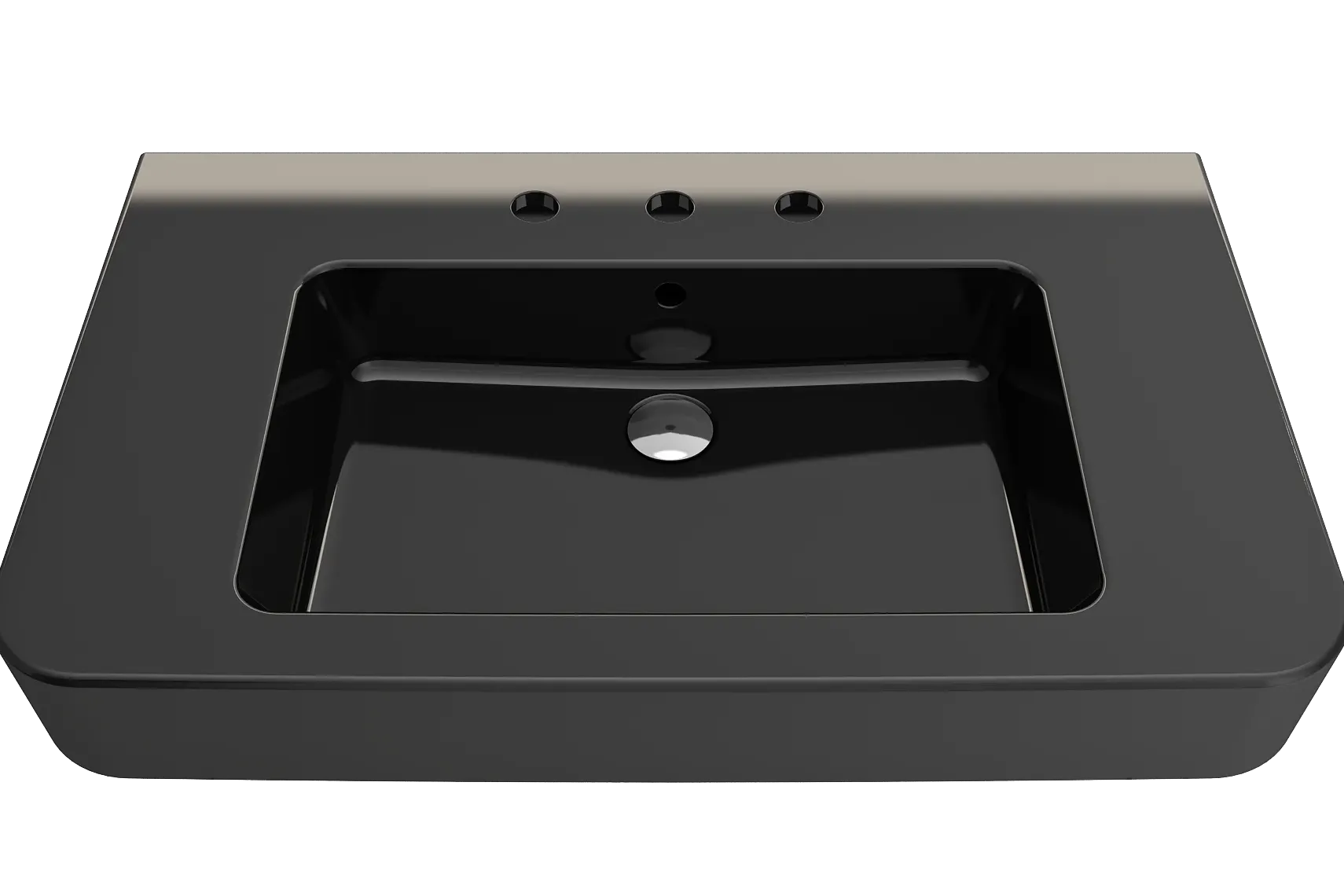 BOCCHI Parma 34" Rectangle Wallmount Fireclay Bathroom Sink, Black, 3 Faucet Hole, 1124-005-0127