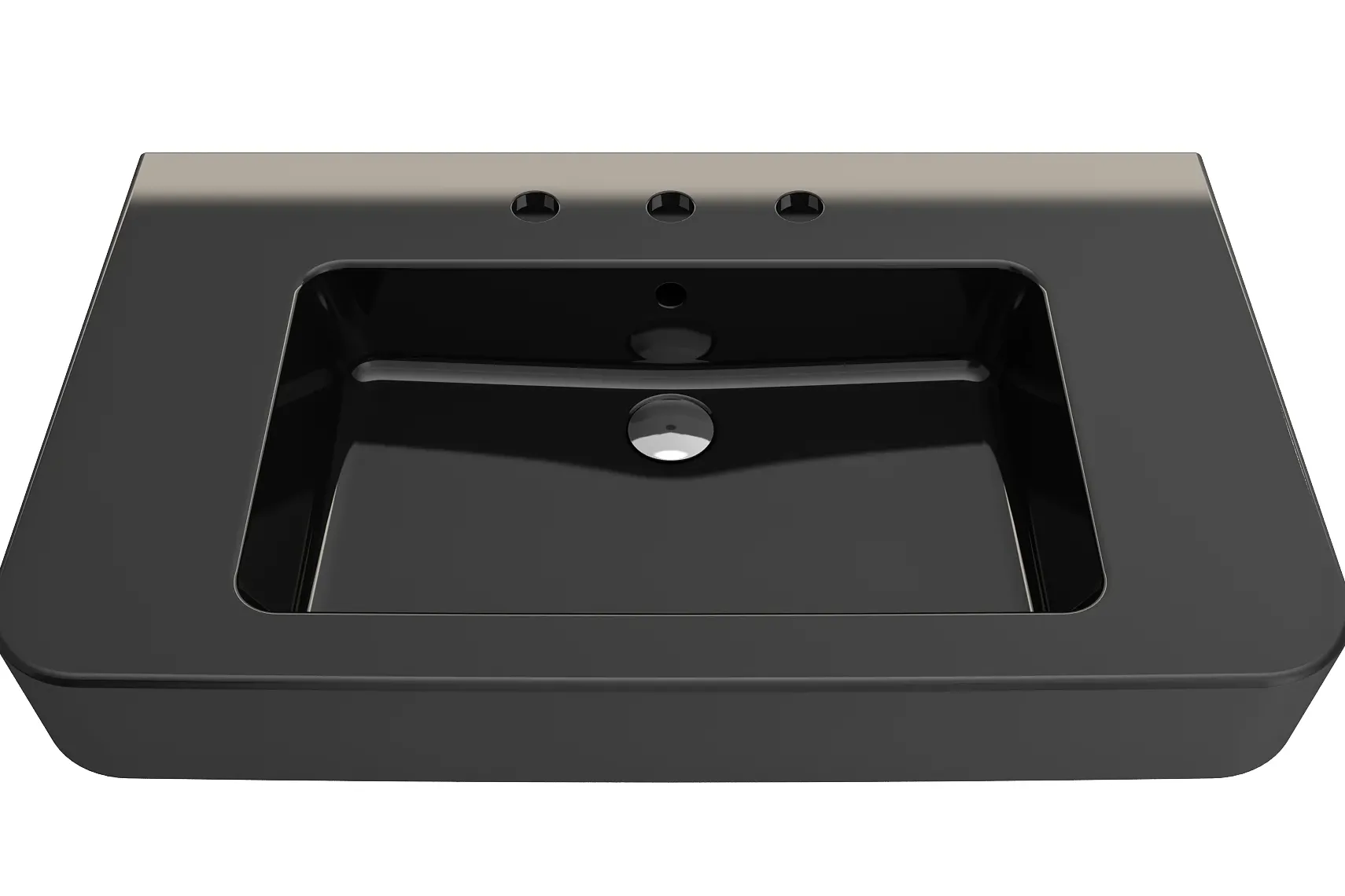 BOCCHI Parma 34" Rectangle Wallmount Fireclay Bathroom Sink, Black, 3 Faucet Hole, 1124-005-0127