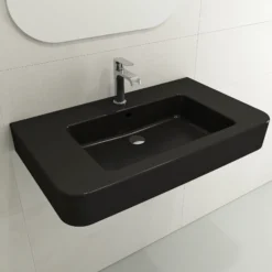 BOCCHI Parma 34" Rectangle Wallmount Fireclay Bathroom Sink, Matte Black, Single Faucet Hole, 1124-004-0126