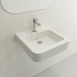 BOCCHI Parma 20" Rectangle Wallmount Fireclay Bathroom Sink, White, Single Faucet Hole, 1122-001-0126
