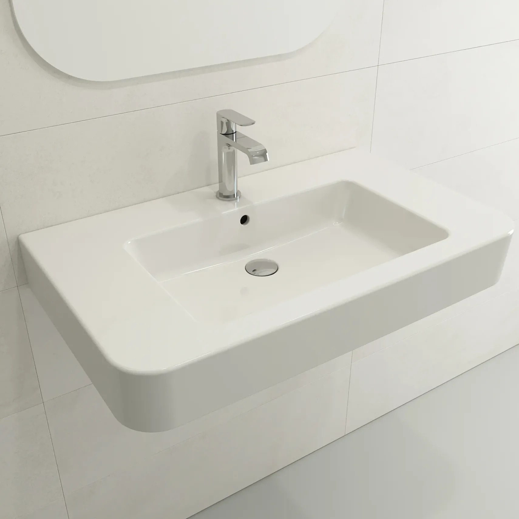BOCCHI Parma 34" Rectangle Wallmount Fireclay Bathroom Sink, White, Single Faucet Hole, 1124-001-0126