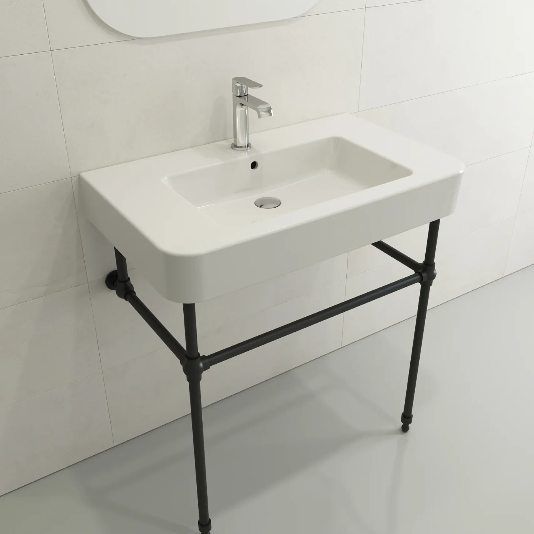 BOCCHI Parma 34" Rectangle Wallmount Fireclay Bathroom Sink, White, Single Faucet Hole, 1124-001-0126