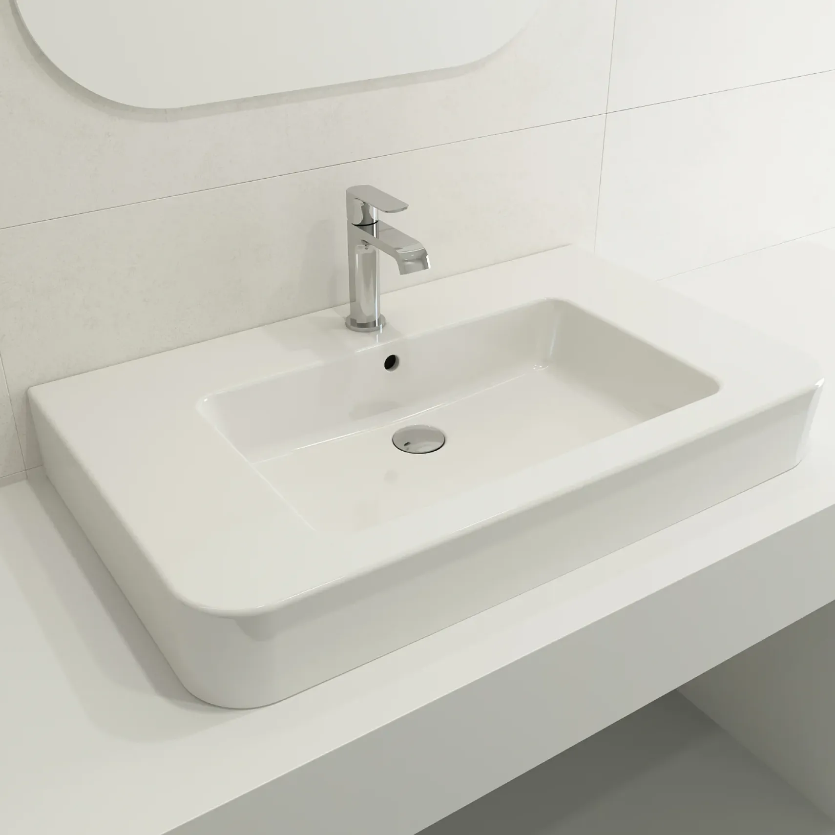 BOCCHI Parma 34" Rectangle Wallmount Fireclay Bathroom Sink, White, Single Faucet Hole, 1124-001-0126