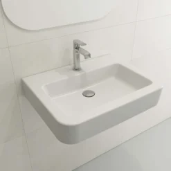 BOCCHI Parma 26" Rectangle Wallmount Fireclay Bathroom Sink, Matte White, Single Faucet Hole, 1123-002-0126