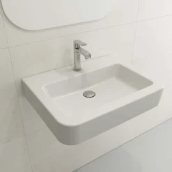 BOCCHI Parma 26" Rectangle Wallmount Fireclay Bathroom Sink, Matte White, Single Faucet Hole, 1123-002-0126