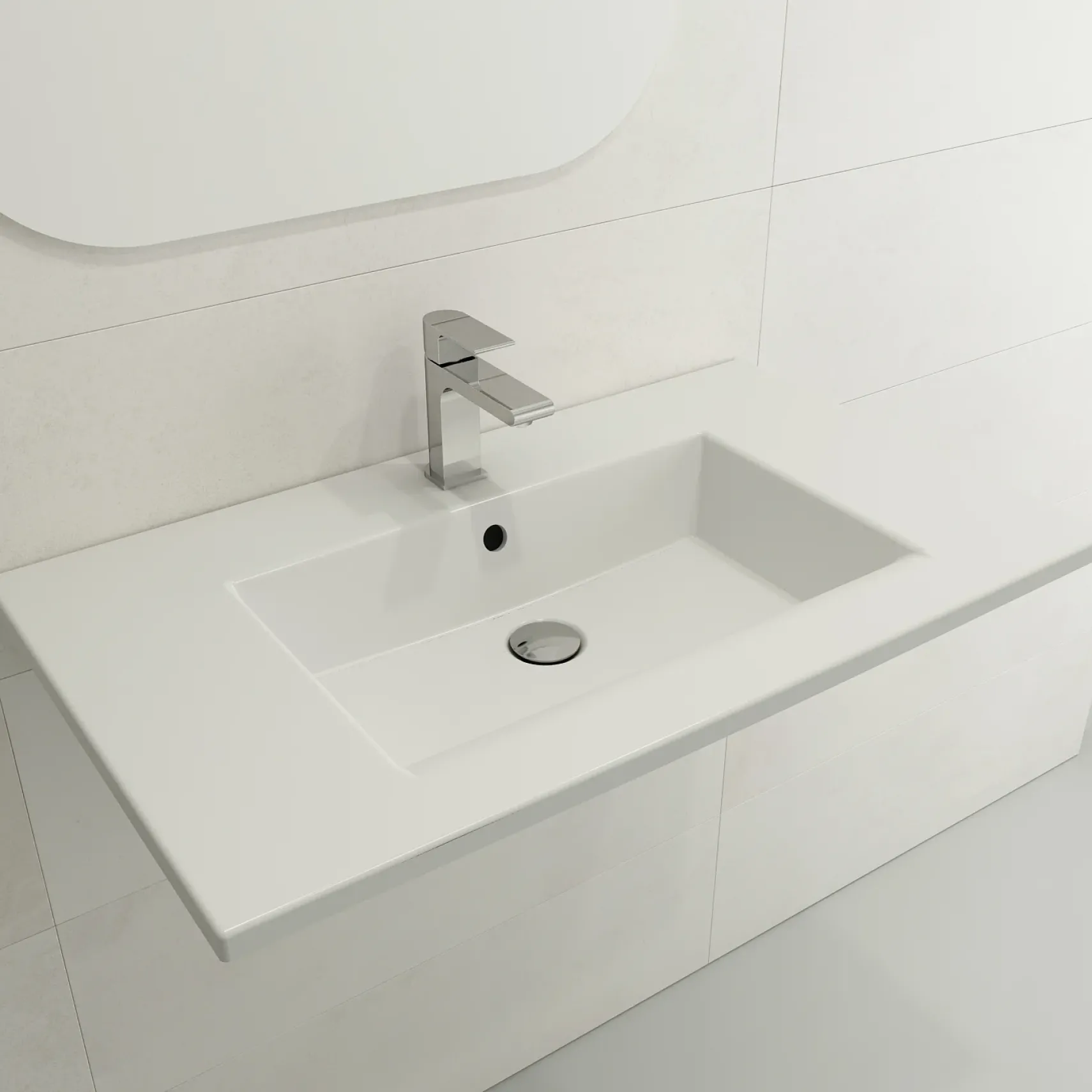 BOCCHI Ravenna 32" Rectangle Wallmount Fireclay Bathroom Sink, Matte White, 3 Faucet Hole, 1113-002-0127