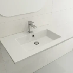 BOCCHI Ravenna 32" Rectangle Wallmount Fireclay Bathroom Sink, Matte White, 3 Faucet Hole, 1113-002-0127