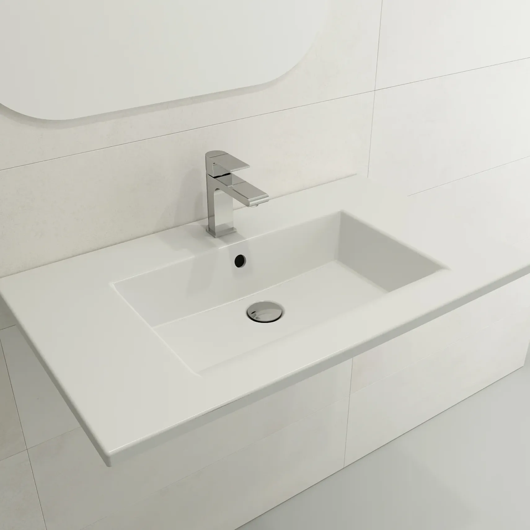 BOCCHI Ravenna 32" Rectangle Wallmount Fireclay Bathroom Sink, Matte White, 3 Faucet Hole, 1113-002-0127