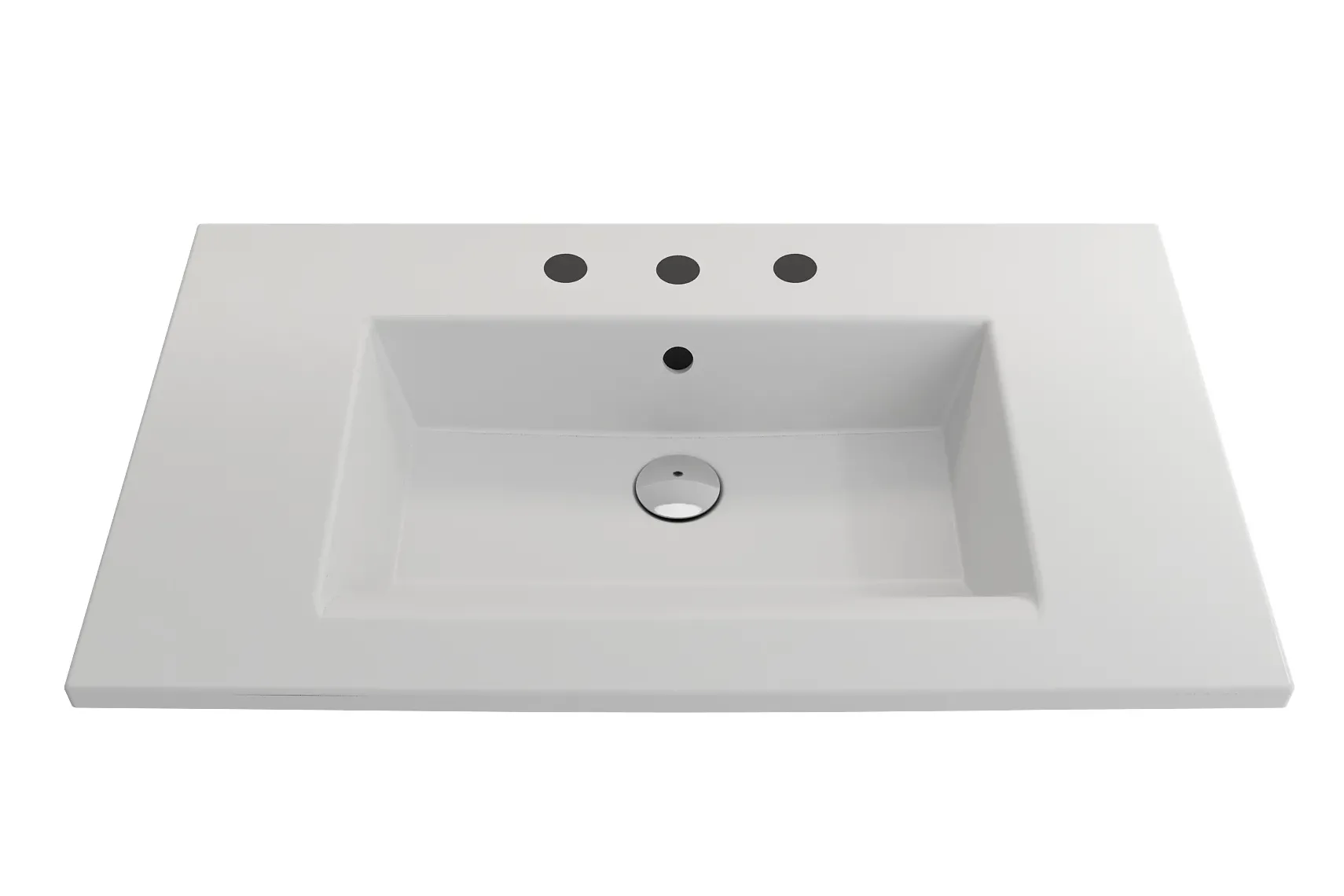 BOCCHI Ravenna 32" Rectangle Wallmount Fireclay Bathroom Sink, Matte White, 3 Faucet Hole, 1113-002-0127