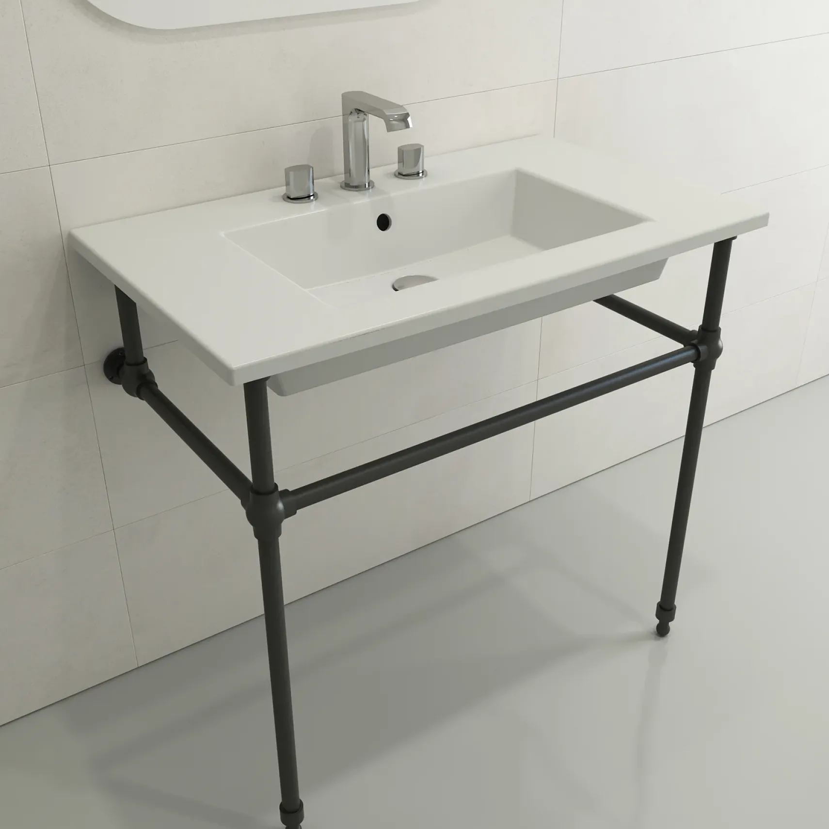 BOCCHI Ravenna 32" Rectangle Wallmount Fireclay Bathroom Sink, Matte White, 3 Faucet Hole, 1113-002-0127