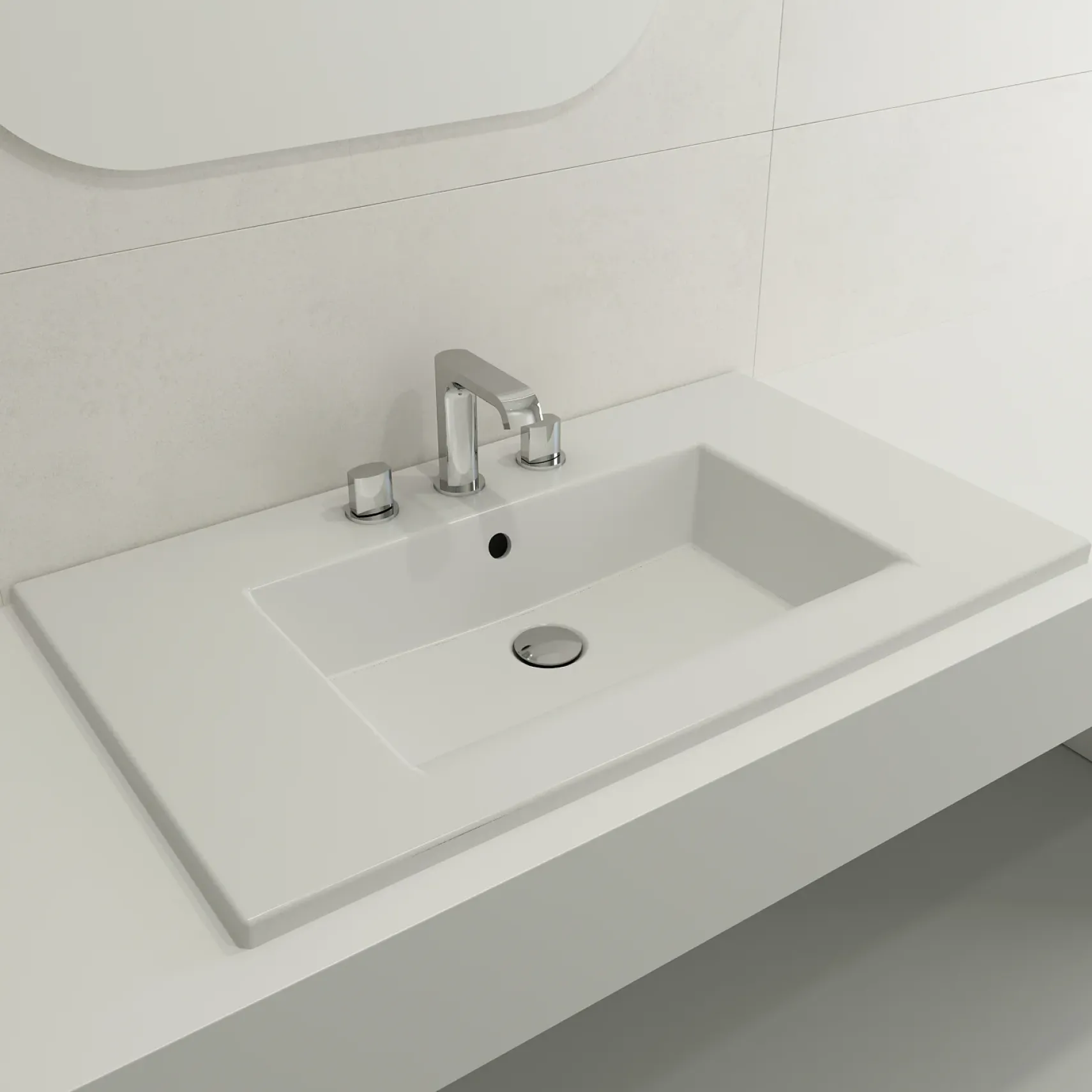 BOCCHI Ravenna 32" Rectangle Wallmount Fireclay Bathroom Sink, Matte White, 3 Faucet Hole, 1113-002-0127