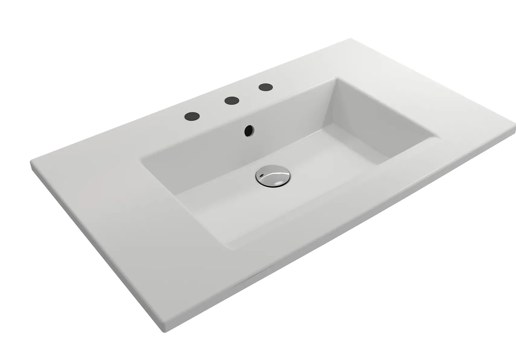 BOCCHI Ravenna 32" Rectangle Wallmount Fireclay Bathroom Sink, Matte White, 3 Faucet Hole, 1113-002-0127
