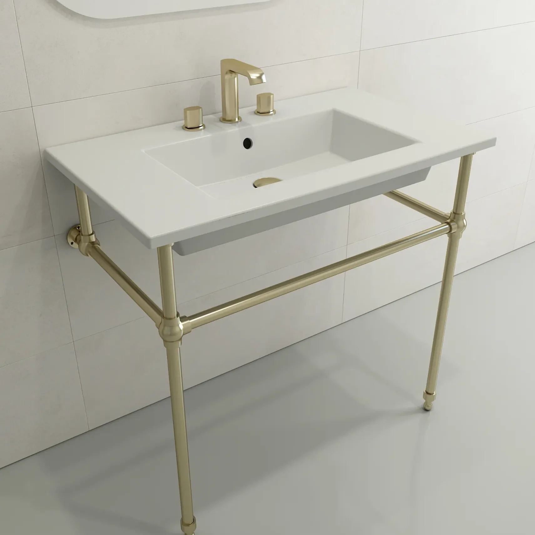 BOCCHI Ravenna 32" Rectangle Wallmount Fireclay Bathroom Sink, Matte White, 3 Faucet Hole, 1113-002-0127