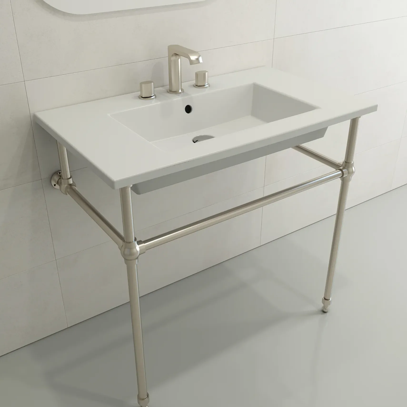 BOCCHI Ravenna 32" Rectangle Wallmount Fireclay Bathroom Sink, Matte White, 3 Faucet Hole, 1113-002-0127