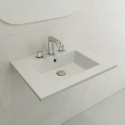 BOCCHI Ravenna 25" Rectangle Wallmount Fireclay Bathroom Sink, Matte White, 3 Faucet Hole, 1161-002-0127