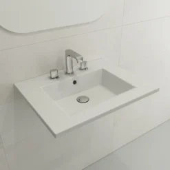BOCCHI Ravenna 25" Rectangle Wallmount Fireclay Bathroom Sink, Matte White, 3 Faucet Hole, 1161-002-0127